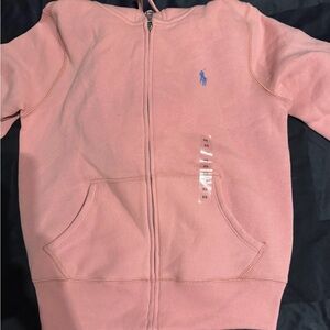 Ralph Lauren KLight Pink Full-Zip Hoodie with Blue Polo Logo